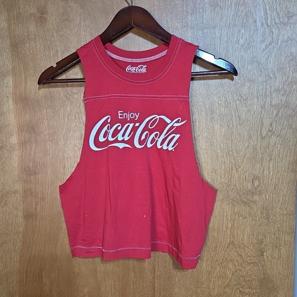 Coca-Cola Soda Graphic Muscle Tank Top W Medium Red Cropped Sleeveless Shirt
